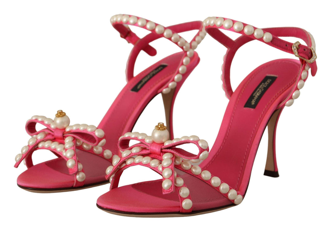 Dolce & Gabbana Pink Satin White Pearl Crystals Heels Shoes Dolce & Gabbana, EU36/US5.5, EU37.5/US7, EU37/US6.5, feed-1, Pink, Sandals - Women - Shoes at SEYMAYKA