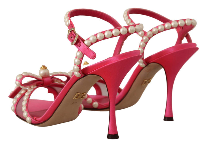 Dolce & Gabbana Pink Satin White Pearl Crystals Heels Shoes Dolce & Gabbana, EU36/US5.5, EU37.5/US7, EU37/US6.5, feed-1, Pink, Sandals - Women - Shoes at SEYMAYKA