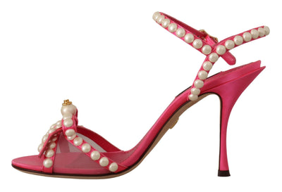 Dolce & Gabbana Pink Satin White Pearl Crystals Heels Shoes Dolce & Gabbana, EU36/US5.5, EU37.5/US7, EU37/US6.5, feed-1, Pink, Sandals - Women - Shoes at SEYMAYKA
