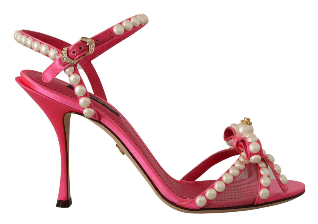 Dolce & Gabbana Pink Satin White Pearl Crystals Heels Shoes Dolce & Gabbana, EU36/US5.5, EU37.5/US7, EU37/US6.5, feed-1, Pink, Sandals - Women - Shoes at SEYMAYKA
