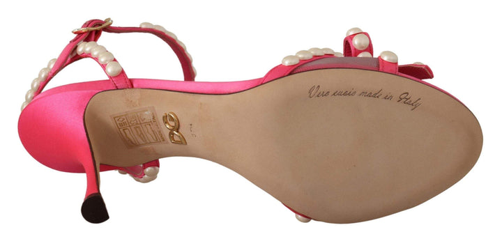 Dolce & Gabbana Pink Satin White Pearl Crystals Heels Shoes Dolce & Gabbana, EU36/US5.5, EU37.5/US7, EU37/US6.5, feed-1, Pink, Sandals - Women - Shoes at SEYMAYKA