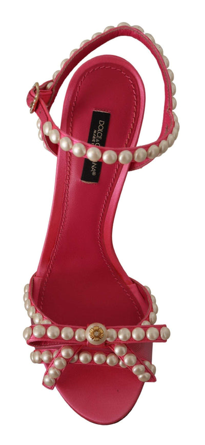 Dolce & Gabbana Pink Satin White Pearl Crystals Heels Shoes Dolce & Gabbana, EU36/US5.5, EU37.5/US7, EU37/US6.5, feed-1, Pink, Sandals - Women - Shoes at SEYMAYKA