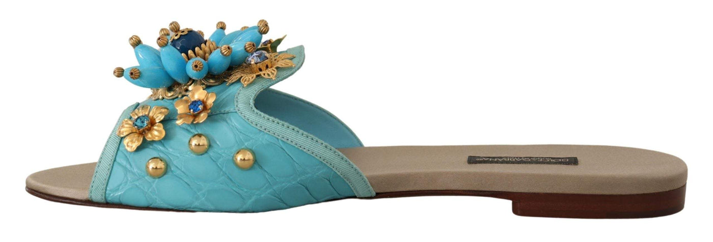 Dolce & Gabbana Blue Crystal Exotic Leather Blue Crystal Sandals Blue, Dolce & Gabbana, EU35.5/US5, EU35/US4.5, EU37.5/US7, EU37/US6.5, EU38.5/US8, feed-1, Flat Shoes - Women - Shoes at SEYMAYKA