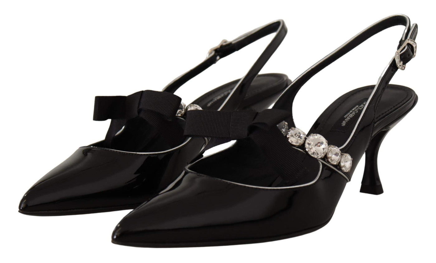 Dolce & Gabbana Black Patent Leather Crystal Slingbacks Shoes Black, Dolce & Gabbana, EU36.5/US6, EU36/US5.5, EU37.5/US7, EU37/US6.5, feed-1, Pumps - Women - Shoes at SEYMAYKA