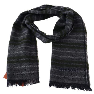 Missoni Gray Striped Wool Unisex Neck Wrap Scarf #men, Accessories - New Arrivals, feed-agegroup-adult, feed-color-Gray, feed-gender-male, Gray, Missoni, Scarves - Men - Accessories at SEYMAYKA