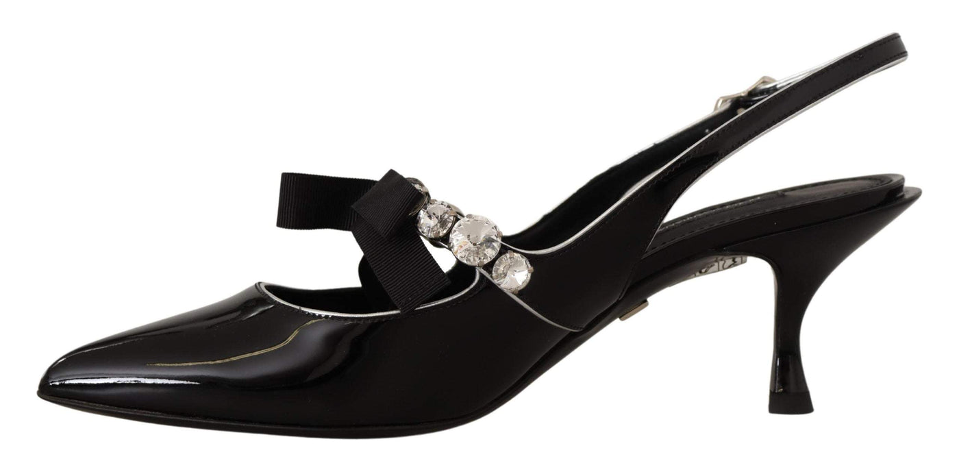 Dolce & Gabbana Black Patent Leather Crystal Slingbacks Shoes Black, Dolce & Gabbana, EU36.5/US6, EU36/US5.5, EU37.5/US7, EU37/US6.5, feed-1, Pumps - Women - Shoes at SEYMAYKA