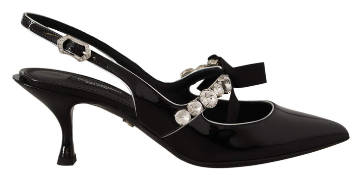 Dolce & Gabbana Black Patent Leather Crystal Slingbacks Shoes Black, Dolce & Gabbana, EU36.5/US6, EU36/US5.5, EU37.5/US7, EU37/US6.5, feed-1, Pumps - Women - Shoes at SEYMAYKA