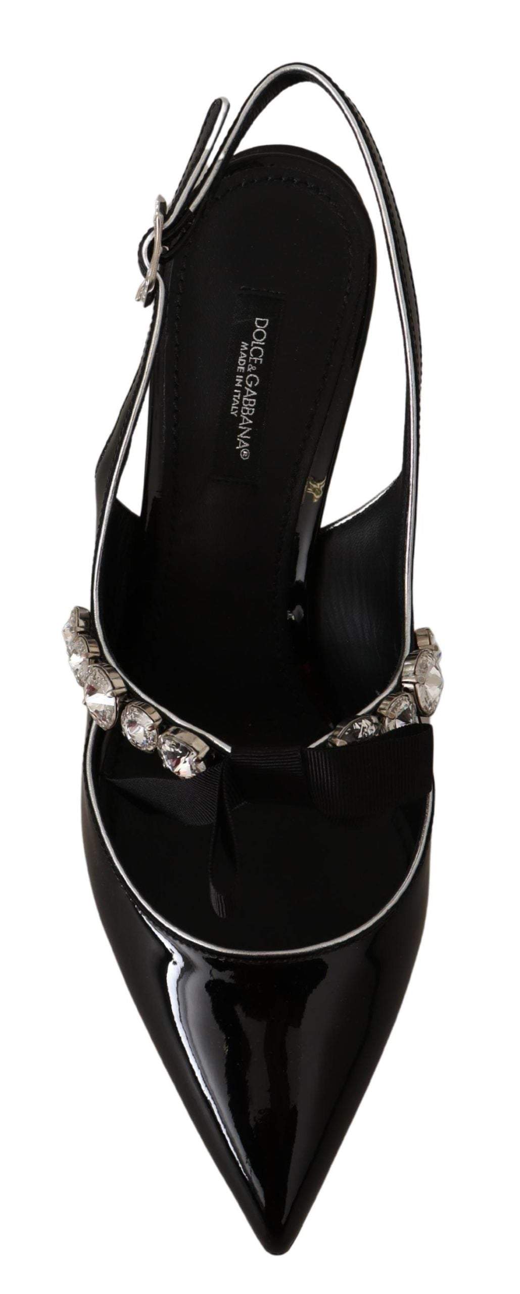 Dolce & Gabbana Black Patent Leather Crystal Slingbacks Shoes Black, Dolce & Gabbana, EU36.5/US6, EU36/US5.5, EU37.5/US7, EU37/US6.5, feed-1, Pumps - Women - Shoes at SEYMAYKA
