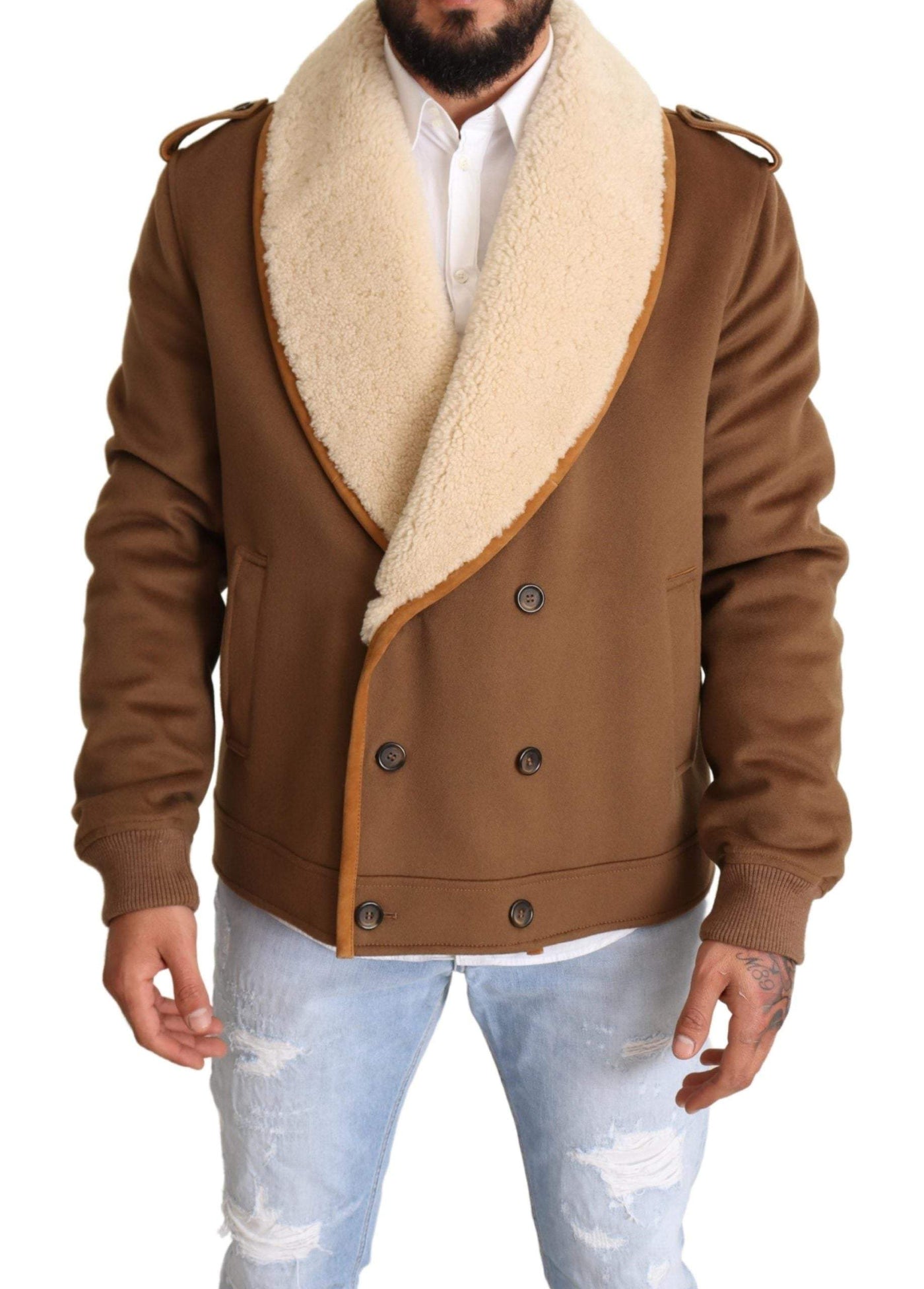 Dolce & Gabbana Brown Double Breasted Shearling Coat Jacket #men, Brown, Dolce & Gabbana, feed-agegroup-adult, feed-color-Brown, feed-gender-male, IT52 | L, IT54 | XL, Jackets - Men - Clothing at SEYMAYKA