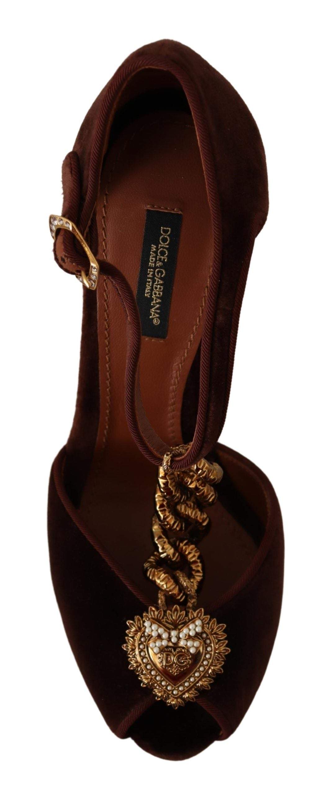 Dolce & Gabbana Brown Coppar Devotion Heart Sandals Shoes Brown, Dolce & Gabbana, EU36.5/US6, EU37.5/US7, EU38.5/US8, EU39.5/US9, EU39/US8.5, EU40.5/US10, feed-1, Sandals - Women - Shoes at SEYMAYKA