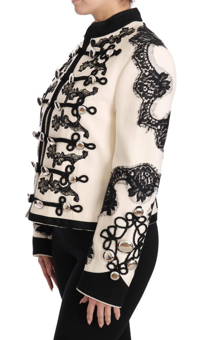 Dolce & Gabbana White Wool Black Floral Baroque Jacket Dolce & Gabbana, feed-agegroup-adult, feed-color-White, feed-gender-female, IT36 | XS, Jackets & Coats - Women - Clothing, White, Women - New Arrivals at SEYMAYKA