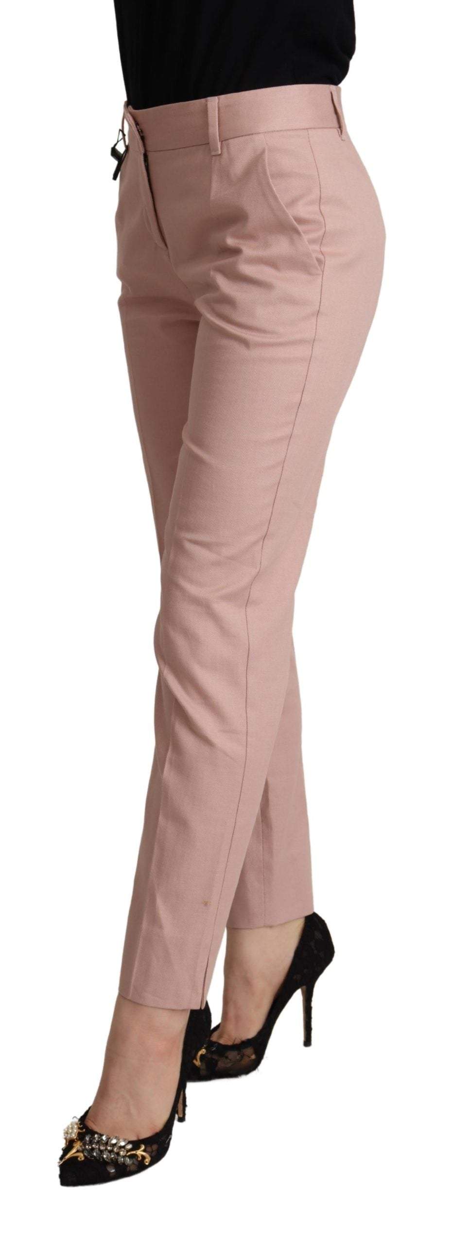 Dolce & Gabbana Pink Cotton Mid Waist Trouser Tapered Pants Dolce & Gabbana, feed-1, IT36 | XS, Jeans & Pants - Women - Clothing, Pink at SEYMAYKA