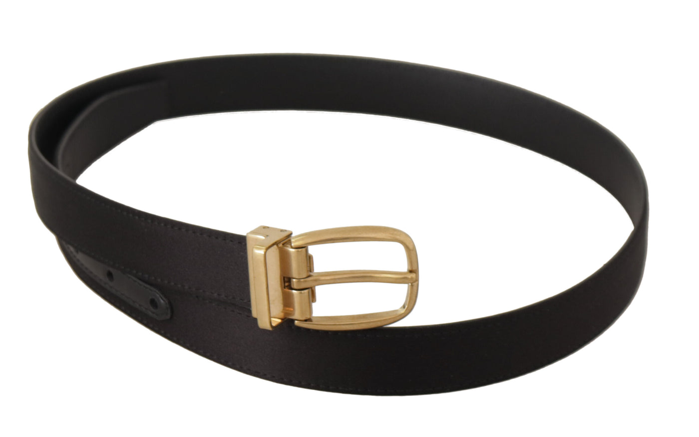 Dolce & Gabbana Black Silk Leather Gold Tone Metal Buckle Belt