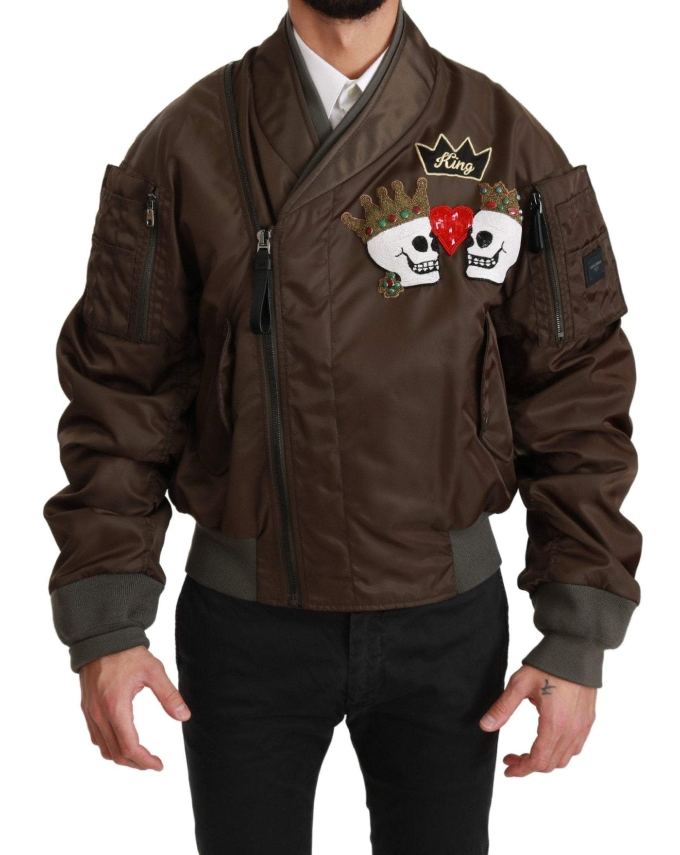 Dolce & Gabbana  Brown Beaded Crown Skull Logo Jacket #men, Brand_Dolce & Gabbana, Brown, Catch, Dolce & Gabbana, feed-agegroup-adult, feed-color-brown, feed-gender-male, feed-size-IT44 | S, feed-size-IT46 | M, feed-size-IT48 | L, feed-size-IT50 | L, Gender_Men, IT44 | S, IT46 | M, IT48 | L, IT50 | L, Jackets - Men - Clothing, Kogan, Men - New Arrivals at SEYMAYKA