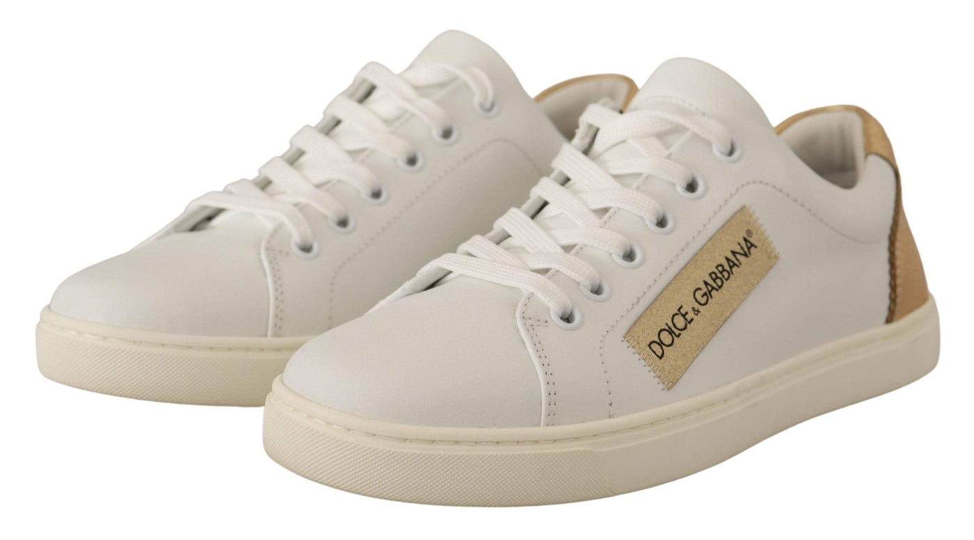 Dolce & Gabbana White Gold Leather Low Top Sneakers Dolce & Gabbana, EU35/US4.5, EU37.5/US7, EU41/US10.5, feed-1, Sneakers - Women - Shoes, White at SEYMAYKA