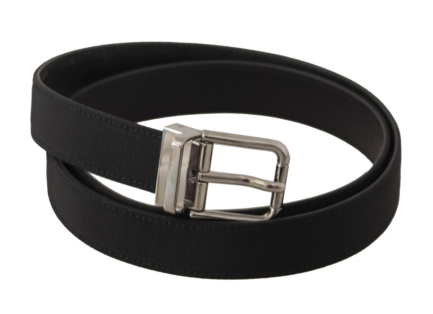 Dolce & Gabbana Black Canvas Leather Silver Metal Buckle Belt