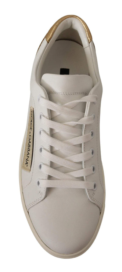Dolce & Gabbana White Gold Leather Low Top Sneakers Dolce & Gabbana, EU35/US4.5, EU37.5/US7, EU41/US10.5, feed-1, Sneakers - Women - Shoes, White at SEYMAYKA