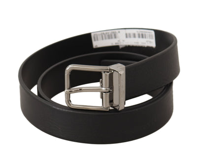 Dolce & Gabbana Black Calf Leather Silver Tone Metal Buckle Belt