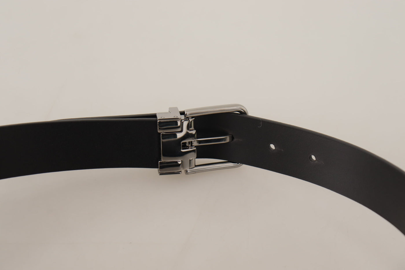 Dolce & Gabbana Black Calf Leather Silver Tone Metal Buckle Belt
