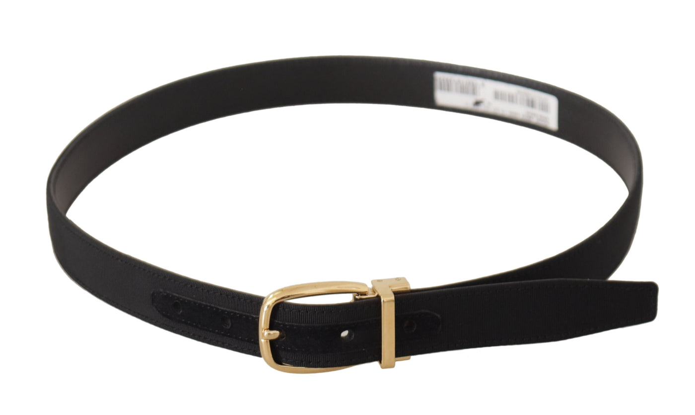 Dolce & Gabbana Black Canvas Leather Gold Metal Buckle Belt