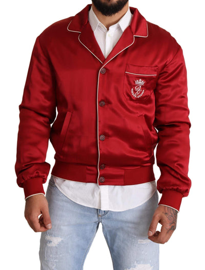 Dolce & Gabbana Red Silk Button DG Logo Bomber Jacket #men, Dolce & Gabbana, feed-agegroup-adult, feed-color-Red, feed-gender-male, IT48 | M, Jackets - Men - Clothing, Red at SEYMAYKA