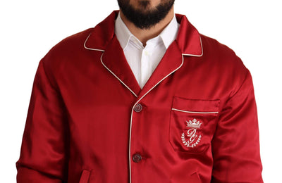 Dolce & Gabbana Red Silk Button DG Logo Bomber Jacket #men, Dolce & Gabbana, feed-agegroup-adult, feed-color-Red, feed-gender-male, IT48 | M, Jackets - Men - Clothing, Red at SEYMAYKA