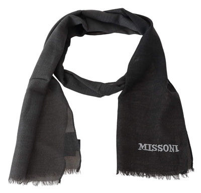 Missoni Gray Wool Unisex Neck Wrap Shawl Fringes Logo Scarf #men, Accessories - New Arrivals, feed-agegroup-adult, feed-color-Gray, feed-gender-male, Gray, Missoni, Scarves - Men - Accessories at SEYMAYKA