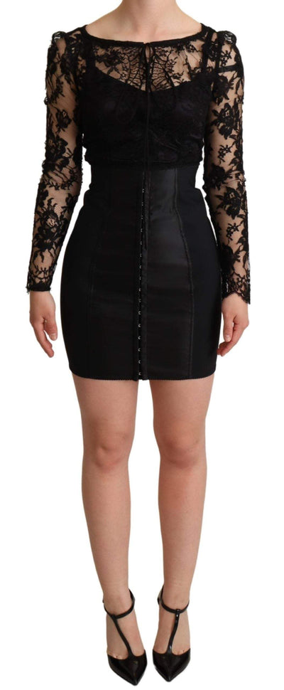 Dolce & Gabbana Black Fitted Lace Top Bodycon Mini Dress Black, Dolce & Gabbana, Dresses - Women - Clothing, feed-agegroup-adult, feed-color-Black, feed-gender-female, IT36 | XS at SEYMAYKA