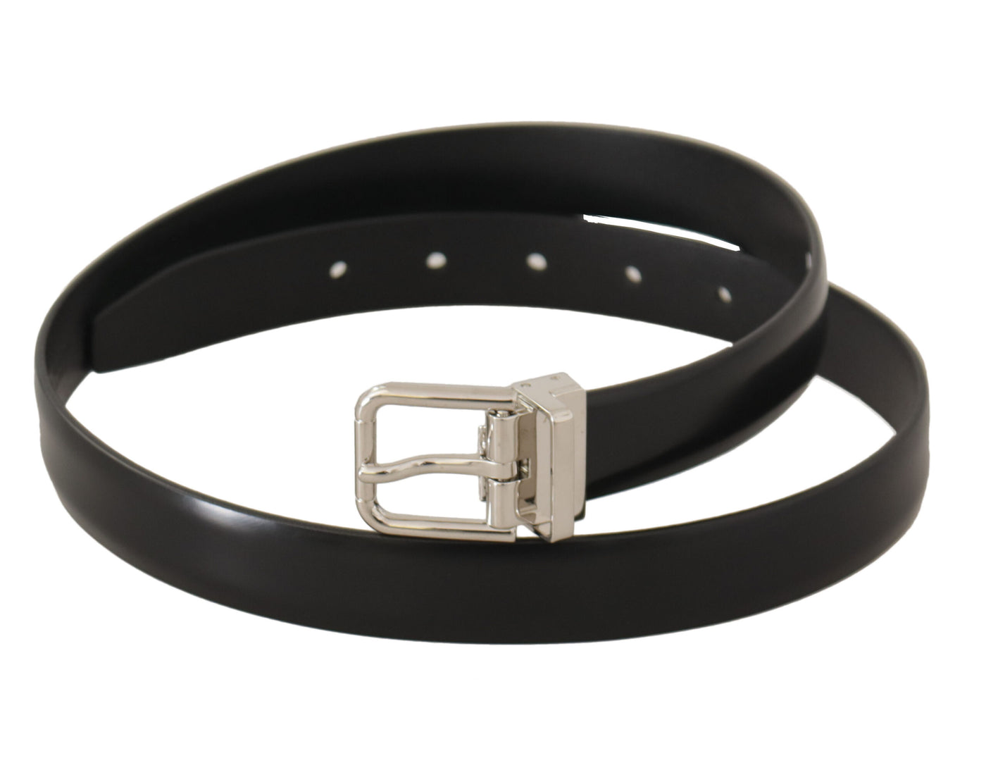 Dolce & Gabbana Black Calf Leather Silver Metal Logo Buckle Belt