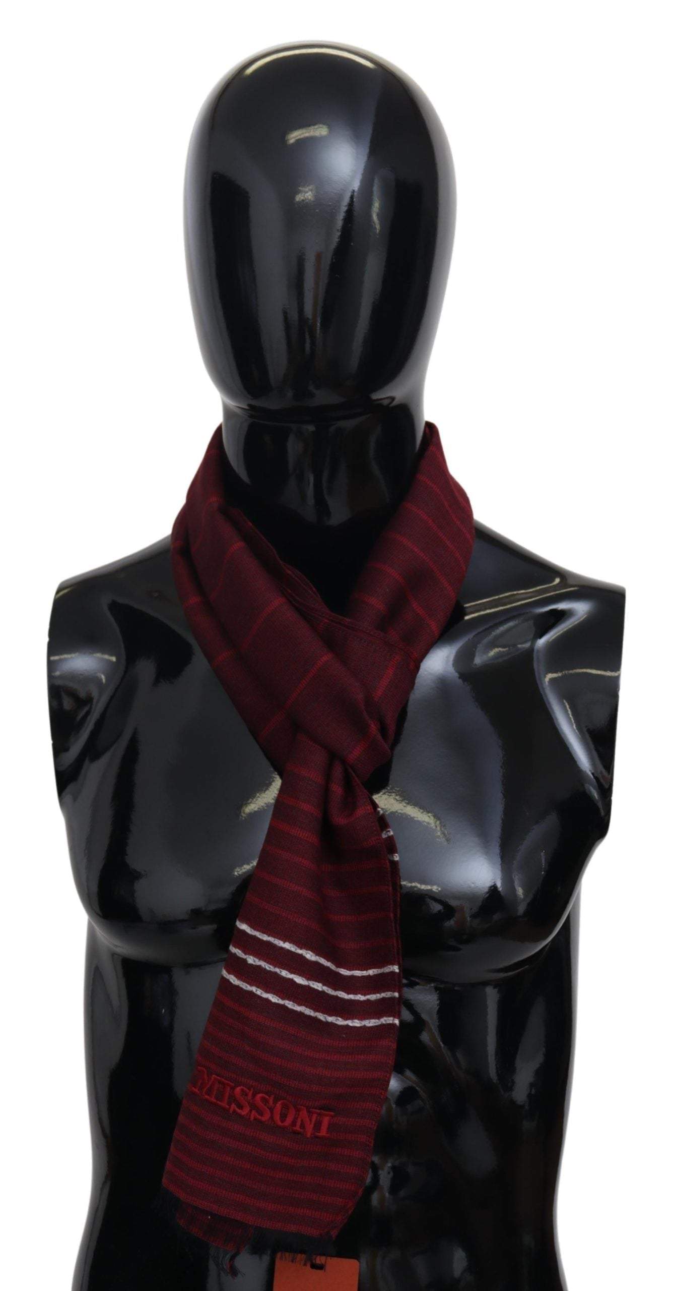 Missoni Red  Wool Striped Unisex Neck Wrap Shawl Fringes Scarf #men, Accessories - New Arrivals, feed-agegroup-adult, feed-color-Red, feed-gender-male, Missoni, Red, Scarves - Men - Accessories at SEYMAYKA