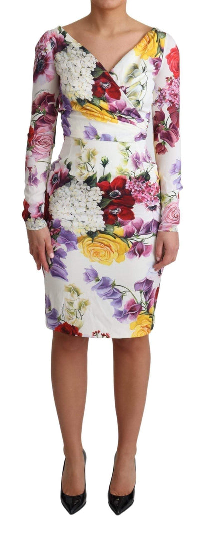 Dolce & Gabbana White Floral Print Silk Long Sleeve Dress #women, Dolce & Gabbana, Dresses - Women - Clothing, feed-agegroup-adult, feed-color-White, feed-gender-female, IT36 | XS, White, Women - New Arrivals at SEYMAYKA