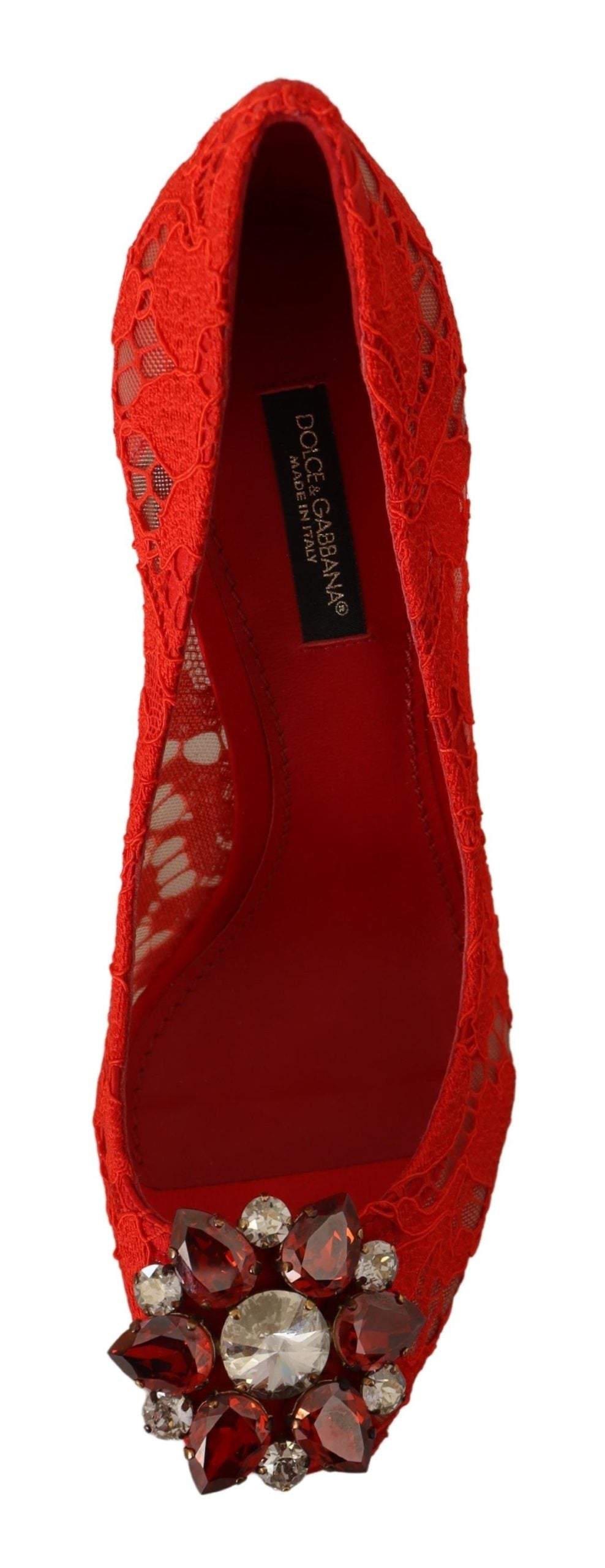 Dolce & Gabbana Red Taormina Lace Crystal Heels Pumps Dolce & Gabbana, EU35/US4.5, EU36.5/US6, EU36/US5.5, EU39.5/US9, EU40/US9.5, feed-1, Pumps - Women - Shoes, Red at SEYMAYKA
