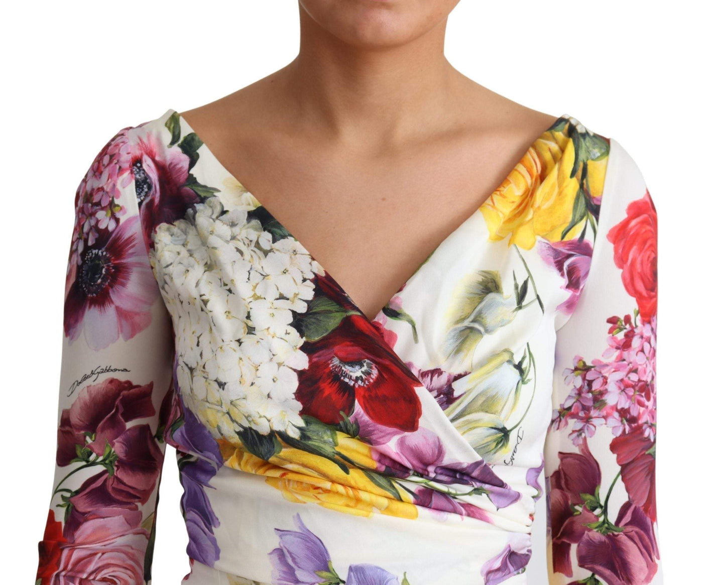 Dolce & Gabbana White Floral Print Silk Long Sleeve Dress #women, Dolce & Gabbana, Dresses - Women - Clothing, feed-agegroup-adult, feed-color-White, feed-gender-female, IT36 | XS, White, Women - New Arrivals at SEYMAYKA