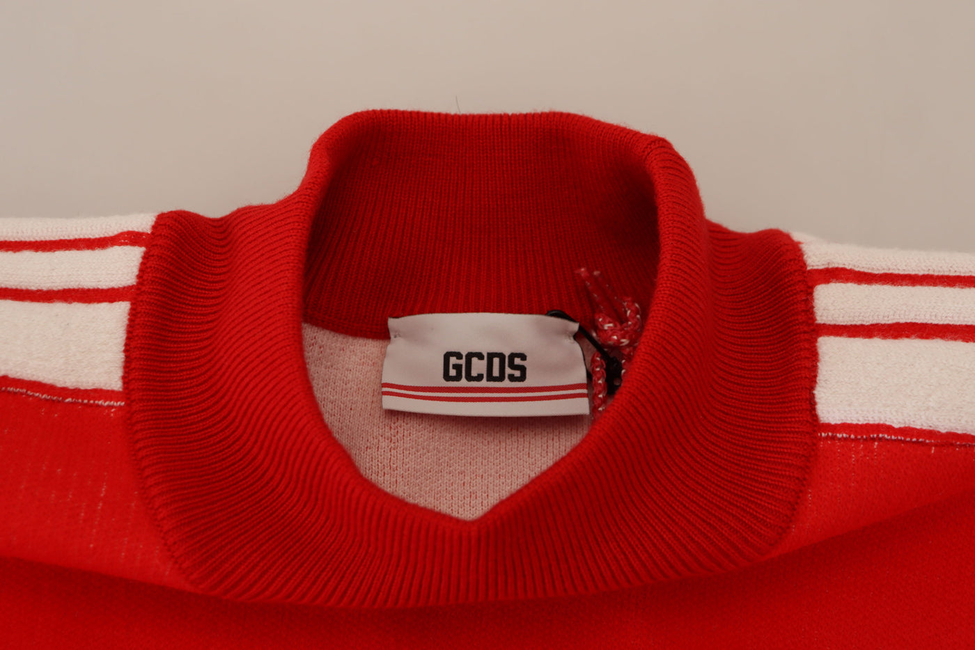 GCDS Red Wool Logo Printed Crew Neck  Pullover Sweater