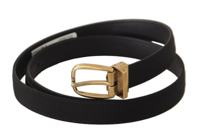Dolce & Gabbana Black Grosgrain Canvas Gold Metal Buckle Belt