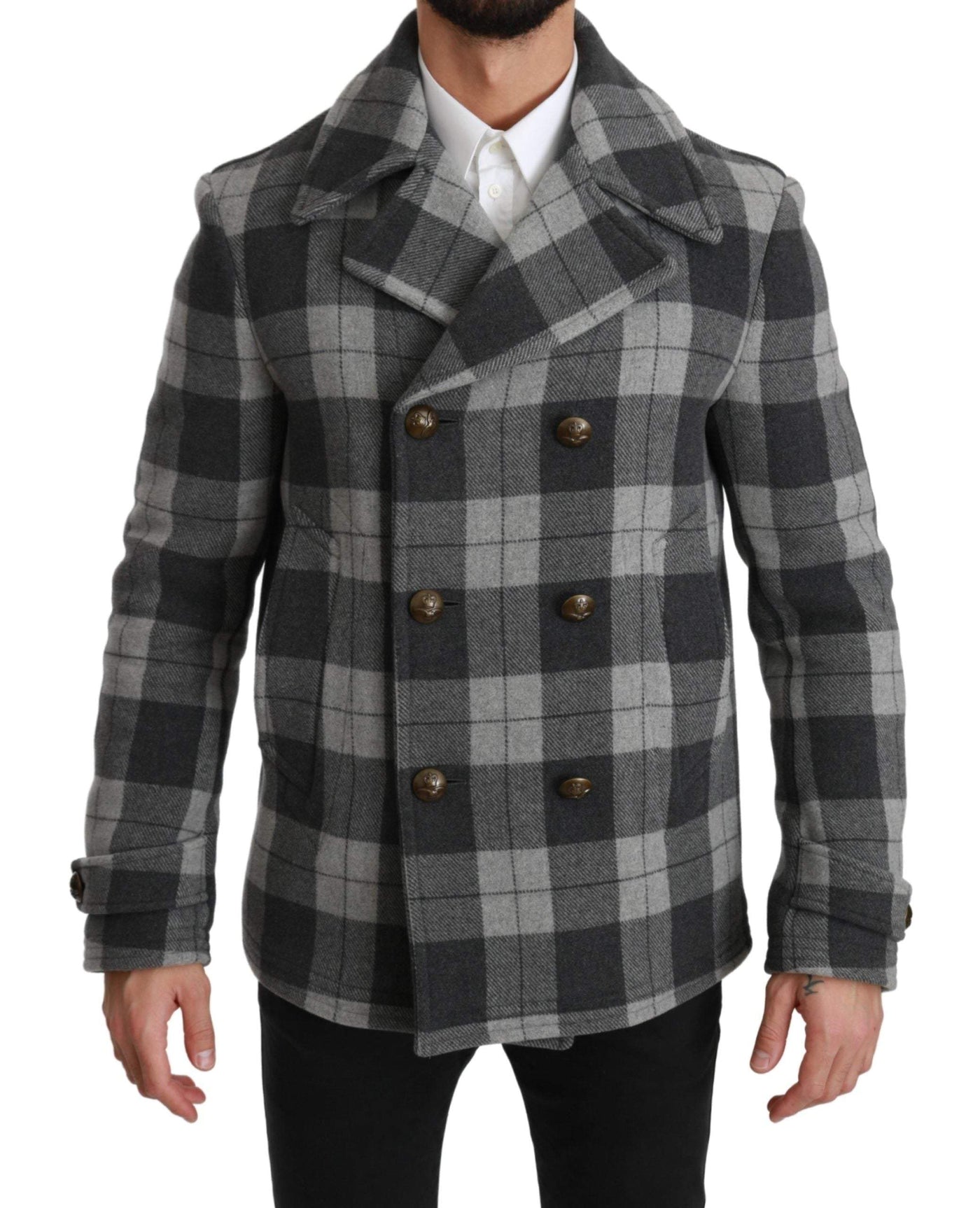 Dolce & Gabbana  Gray Check Wool Cashmere Coat Jacket #men, Brand_Dolce & Gabbana, Catch, Dolce & Gabbana, feed-agegroup-adult, feed-color-gray, feed-gender-male, feed-size-IT50 | L, Gender_Men, Gray, IT44 | XS, IT46 | S, IT48 | M, IT50 | L, IT52 | XL, Jackets - Men - Clothing, Kogan, Men - New Arrivals at SEYMAYKA