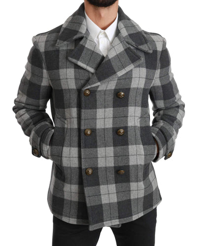 Dolce & Gabbana  Gray Check Wool Cashmere Coat Jacket #men, Brand_Dolce & Gabbana, Catch, Dolce & Gabbana, feed-agegroup-adult, feed-color-gray, feed-gender-male, feed-size-IT50 | L, Gender_Men, Gray, IT44 | XS, IT46 | S, IT48 | M, IT50 | L, IT52 | XL, Jackets - Men - Clothing, Kogan, Men - New Arrivals at SEYMAYKA