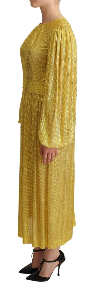 Dolce & Gabbana Yellow Crystal Mesh Pleated Maxi Dress Dolce & Gabbana, Dresses - Women - Clothing, feed-agegroup-adult, feed-color-Yellow, feed-gender-female, IT38|XS, Yellow at SEYMAYKA