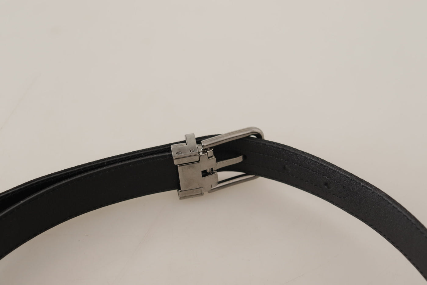 Dolce & Gabbana Black Canvas Leather Silver Tone Metal Buckle Belt