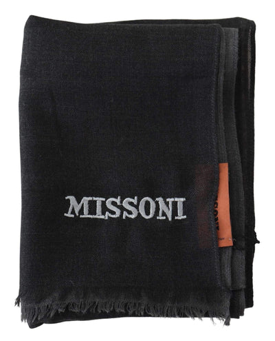 Missoni Black Wool Unisex Neck Wrap Shawl Fringes Logo Scarf #men, Accessories - New Arrivals, Black, feed-agegroup-adult, feed-color-Black, feed-gender-male, Missoni, Scarves - Men - Accessories at SEYMAYKA