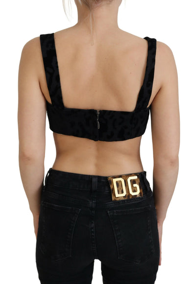 Dolce & Gabbana Black Leopard Cropped Bustier Corset Bra Top