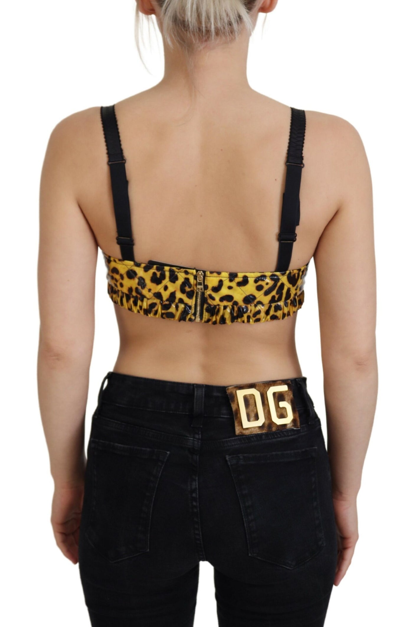 Dolce & Gabbana Yellow Leopard Cropped Bustier Corset Bra Top