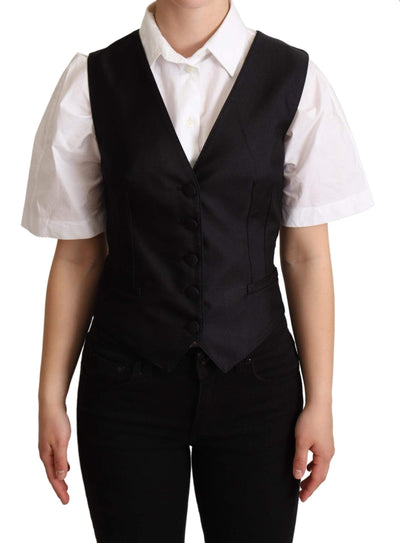 Dolce & Gabbana Black Silk Sleeveless Waistcoat Vest Black, Dolce & Gabbana, feed-agegroup-adult, feed-color-Black, feed-gender-female, IT38|XS, Vests - Women - Clothing at SEYMAYKA