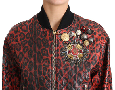 Dolce & Gabbana  Red Leopard Button Crystal Leather Jacket #women, Brand_Dolce & Gabbana, Catch, Dolce & Gabbana, feed-agegroup-adult, feed-color-red, feed-gender-female, feed-size-IT42|M, Gender_Women, IT42|M, Jackets & Coats - Women - Clothing, Kogan, Red, Women - New Arrivals at SEYMAYKA