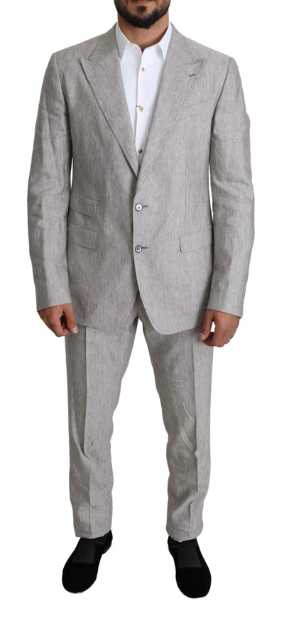 Dolce & Gabbana Gray Single Breasted 2 Piece Linen NAPOLI Suit #men, Dolce & Gabbana, feed-agegroup-adult, feed-color-Gray, feed-gender-male, Gray, IT50 | L, Men - New Arrivals, Suits - Men - Clothing at SEYMAYKA