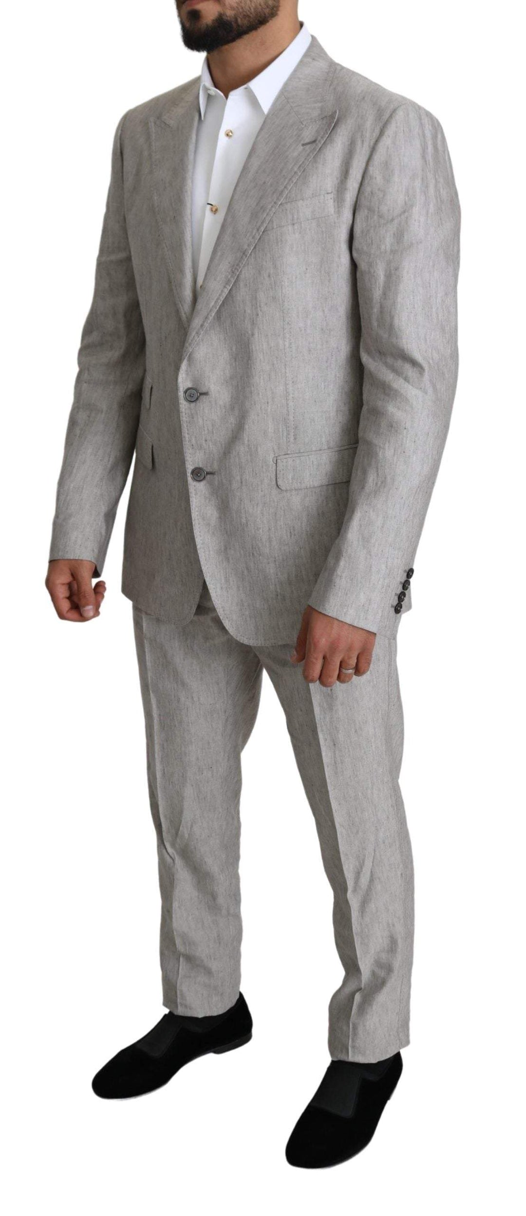 Dolce & Gabbana Gray Single Breasted 2 Piece Linen NAPOLI Suit #men, Dolce & Gabbana, feed-agegroup-adult, feed-color-Gray, feed-gender-male, Gray, IT50 | L, Men - New Arrivals, Suits - Men - Clothing at SEYMAYKA