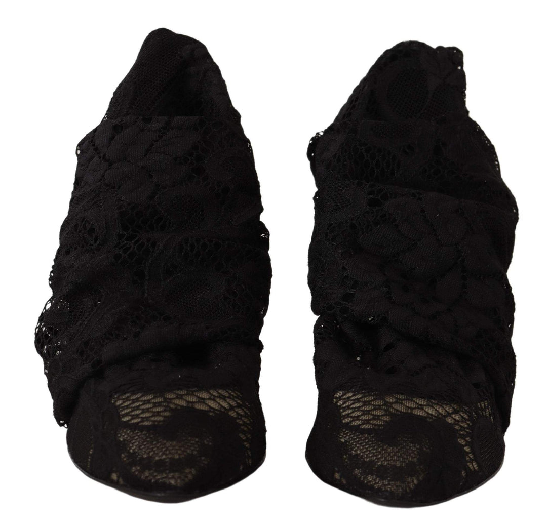Dolce & Gabbana Black Stretch Socks Taormina Lace Boots Shoes Black, Boots - Women - Shoes, Dolce & Gabbana, EU36.5/US6, EU37.5/US7, EU38.5/US8, EU39.5/US9, EU39/US8.5, feed-1 at SEYMAYKA
