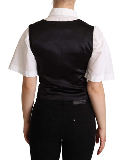 Dolce & Gabbana Black Silk Sleeveless Waistcoat Vest Black, Dolce & Gabbana, feed-agegroup-adult, feed-color-Black, feed-gender-female, IT38|XS, Vests - Women - Clothing at SEYMAYKA