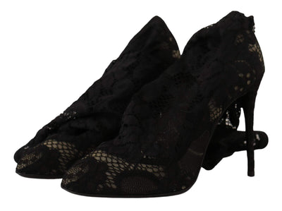 Dolce & Gabbana Black Stretch Socks Taormina Lace Boots Shoes Black, Boots - Women - Shoes, Dolce & Gabbana, EU36.5/US6, EU37.5/US7, EU38.5/US8, EU39.5/US9, EU39/US8.5, feed-1 at SEYMAYKA