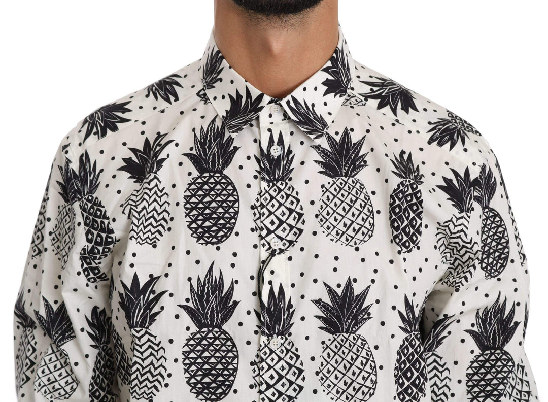 Dolce & Gabbana  White Pineapple Cotton Top Shirt #men, Brand_Dolce & Gabbana, Catch, Dolce & Gabbana, feed-agegroup-adult, feed-color-white, feed-gender-male, feed-size-IT37 | XS, feed-size-IT38 | XS, Gender_Men, IT37 | XS, IT38 | XS, IT39 | S, Kogan, Men - New Arrivals, Shirts - Men - Clothing, White at SEYMAYKA